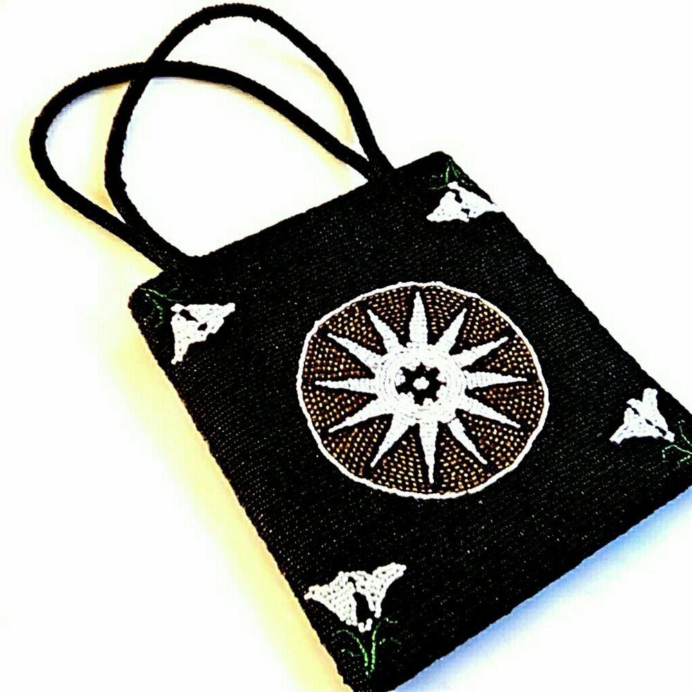 Vintage, glass beaded, black purse, from 1940's.